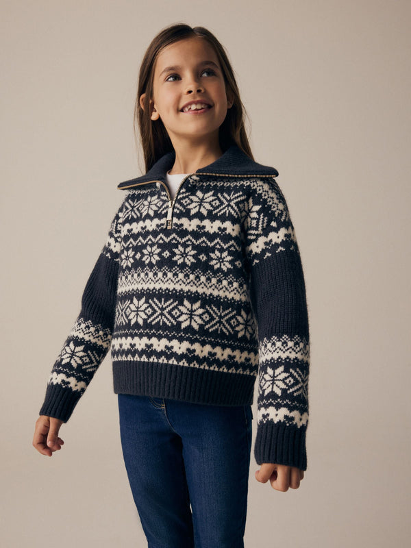 Black/White Matching Family Kids Christmas Fairisle Pattern Jumper (3-16yrs)
