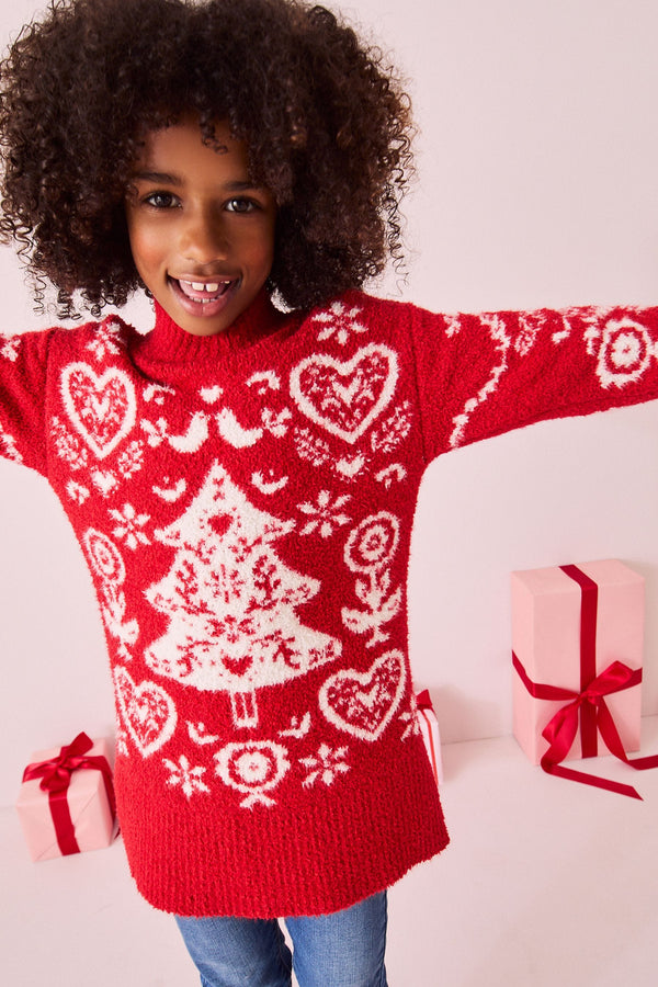 Red Christmas Jumper Dress (3-16yrs)