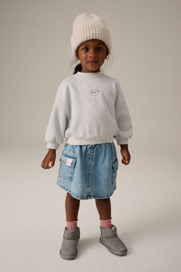 Grey Sweatshirt & Denim Skirt Set (3mths-7yrs)