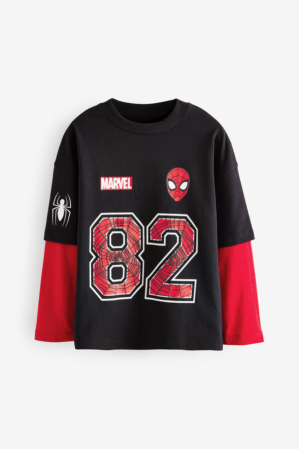 Black/Red Licensed Marvel Spiderman Skate Sleeve 100% Cotton T-Shirt (3-14yrs)