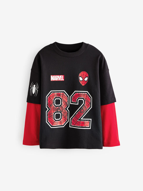 Black/Red Licensed Marvel Spiderman Skate Sleeve 100% Cotton T-Shirt (3-14yrs)