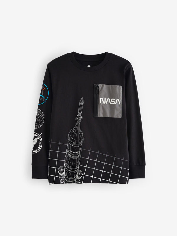 Black Licensed NASA Long Sleeve T-Shirt (3-16yrs)