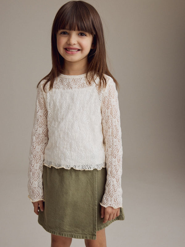 Cream 100% Cotton Lace Top with Vest (3-16yrs)