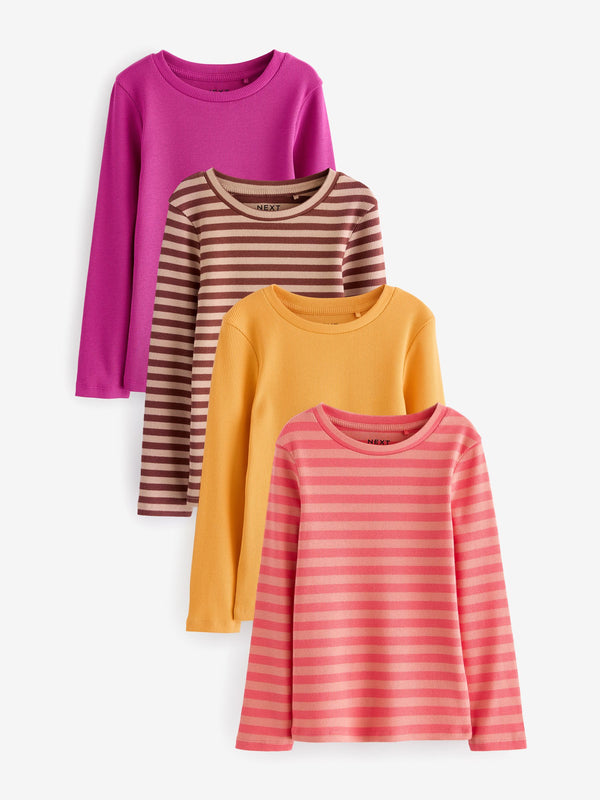 Orange/Pink Rib Long Sleeve Tops 4 Pack (3-16yrs)