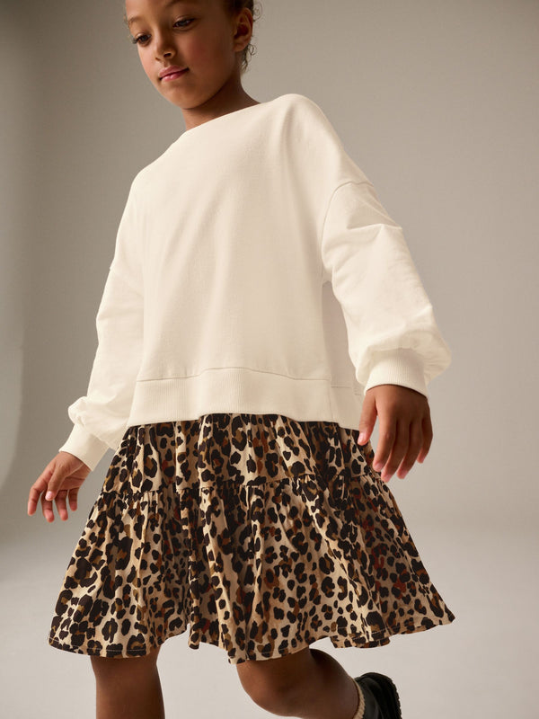 Ecru White 100% Cotton 2-in-1 Sweatshirt Dress (3-12yrs)