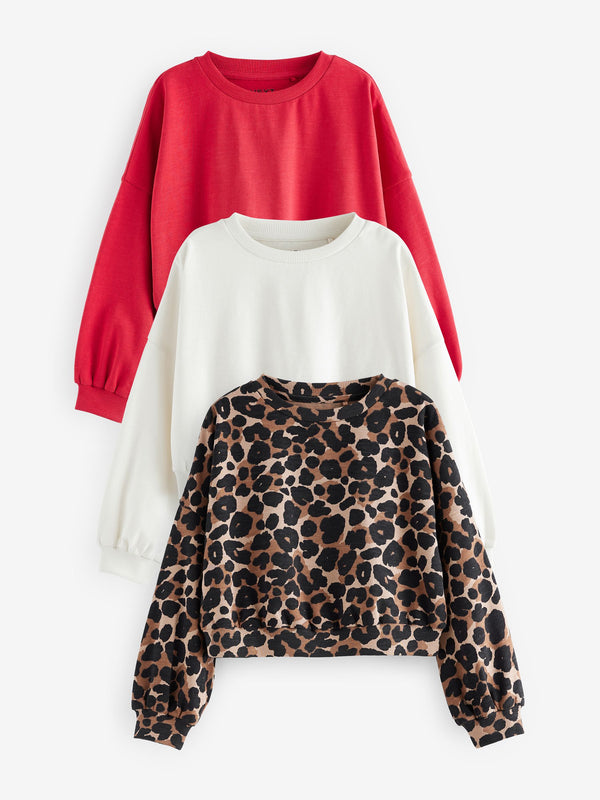Red/White/Animal Boxy Long Sleeve 100% Cotton Sweatshirt 3 Pack (3-16yrs)