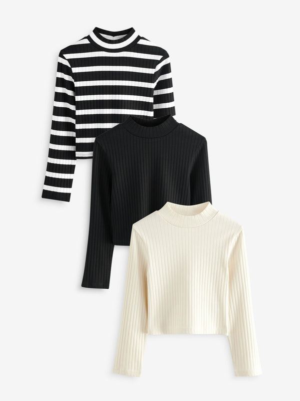Black/White High Neck Long Sleeve Tops 3 Pack (3-16yrs)