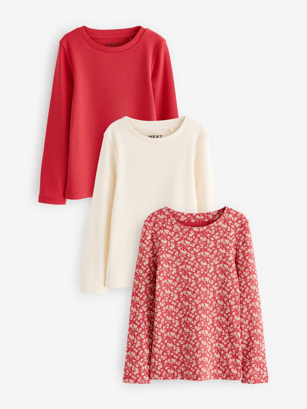 Red Ditsy Long Sleeve Rib T-Shirt 3 Pack (3-16yrs)