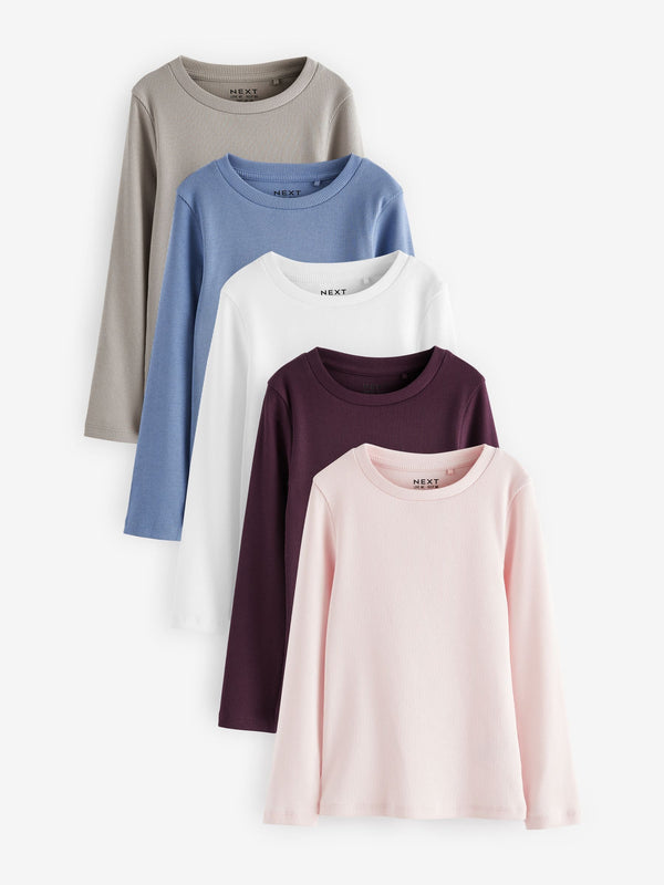 Multi Ribbed Long Sleeve Tops 5 Pack (3-16yrs)