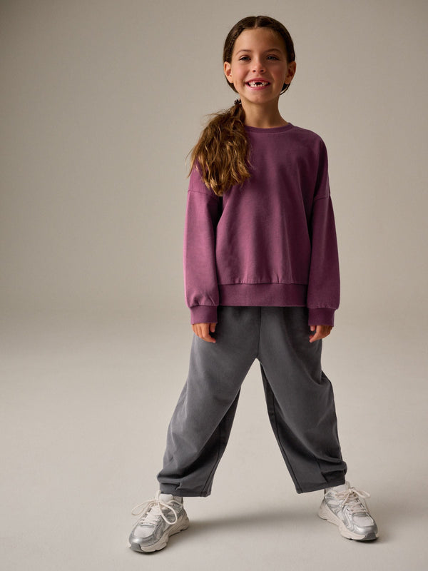 Purple Oversized 100% Cotton Sweat and Check Barrel Leg Joggers Set (3-16yrs)