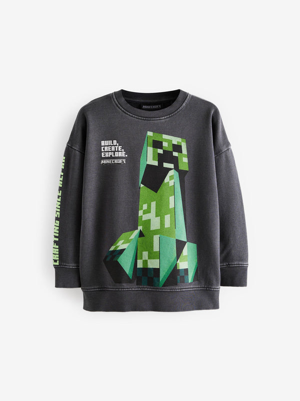 Grey Garment Dyed Minecraft Crew Neck 100% Cotton Sweatshirt (3-16yrs)