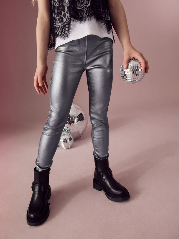 Pewter Grey Coated Jeggings (3-16yrs)
