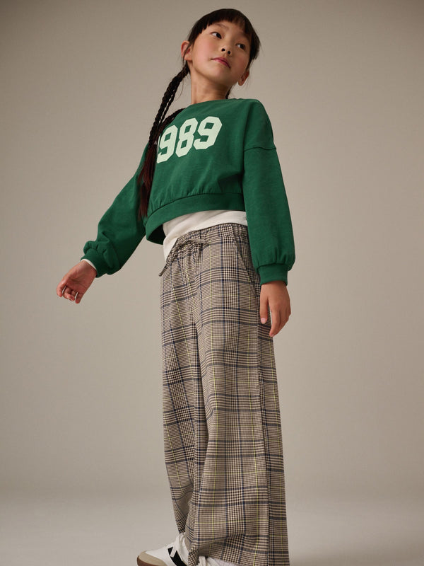 Neutral Check Wide Leg Trousers (3-16yrs)