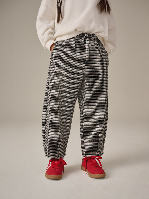 Black Barrel Leg Check Trousers (3-16yrs)