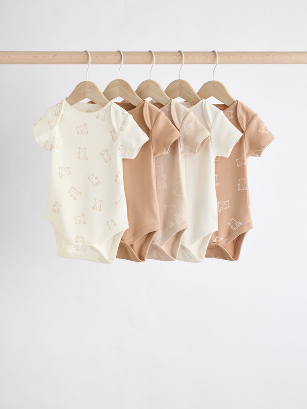 Neutral Baby Short Sleeves Bear 100% Cotton Bodysuits 5 Pack