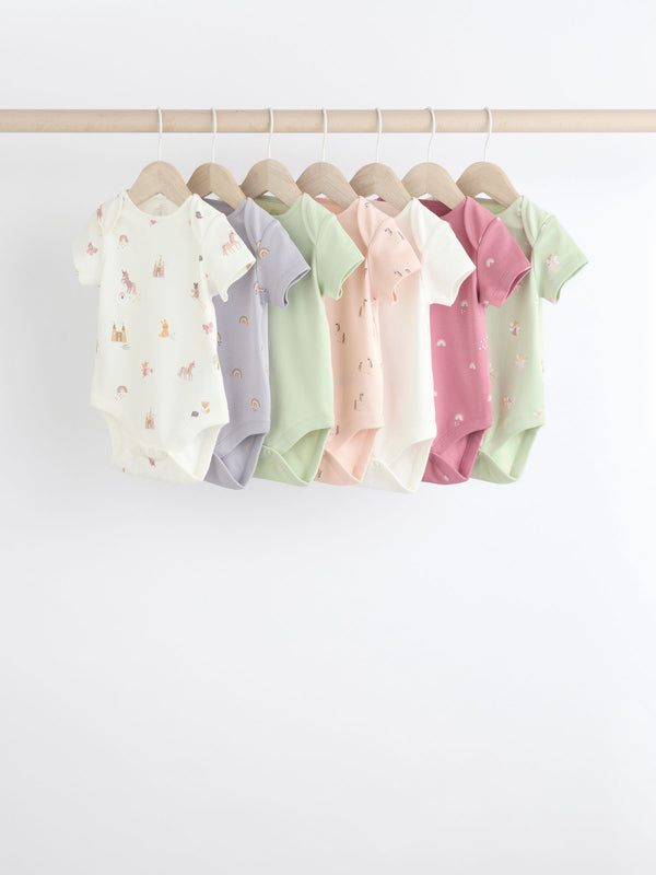 Multi 7 Pack Pastel Short Sleeve 100% Cotton Bodysuit 7 Pack