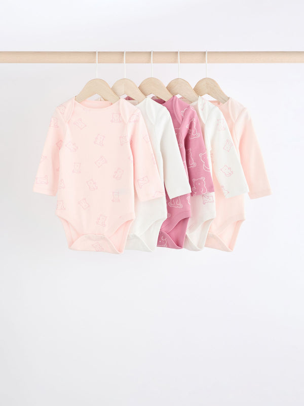 Pink 5 Pack Short Sleeve Baby Bodysuits