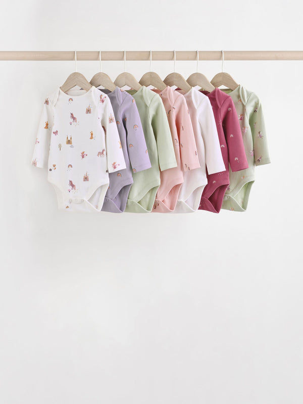 Multi 7 Pack Baby Long Sleeve 100% Cotton Pastel Bodysuits