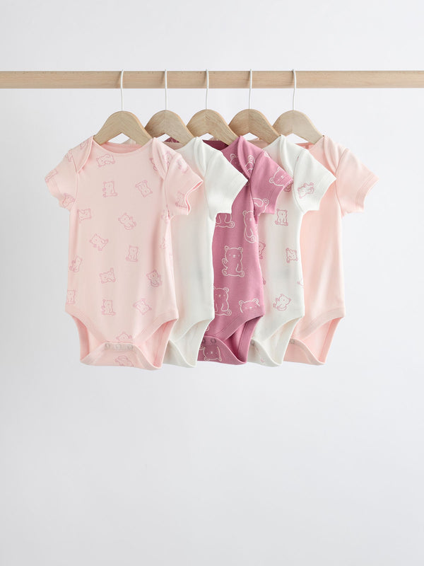 Pink Baby 100% Cotton Bodysuits 5 Pack