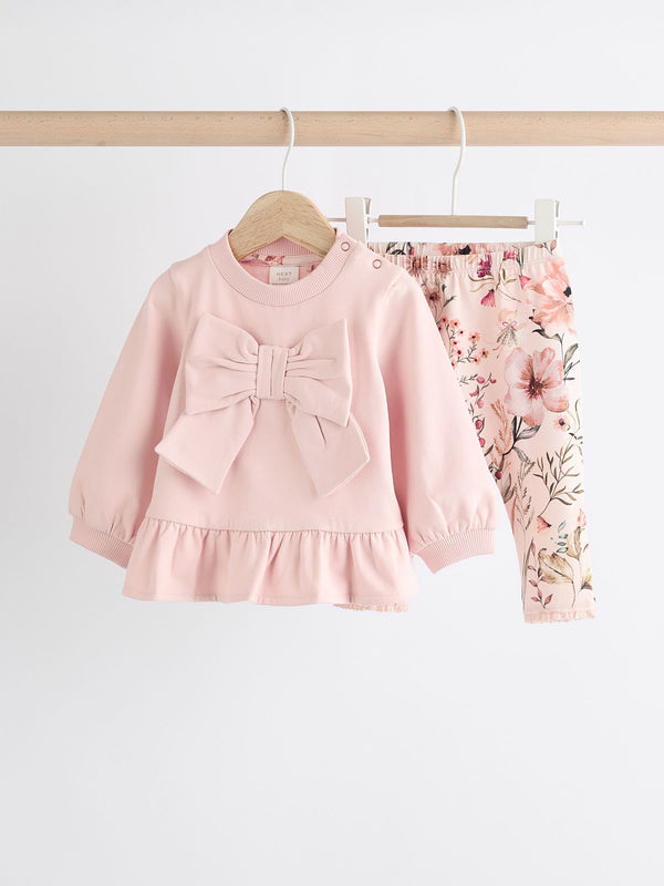 Pink Floral Baby 100% Cotton Sweatshirt And Leggings Set