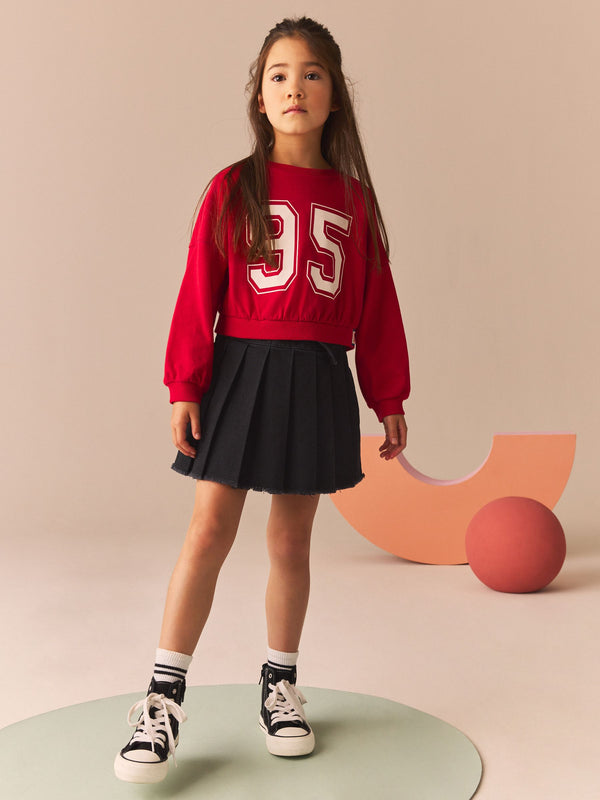 Charcoal Grey Denim Pleated Skirt (3-16yrs)