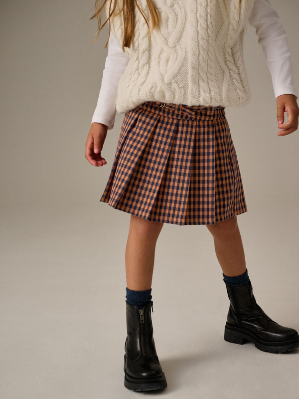 Orange Pleated Check Skirt (3-16yrs)