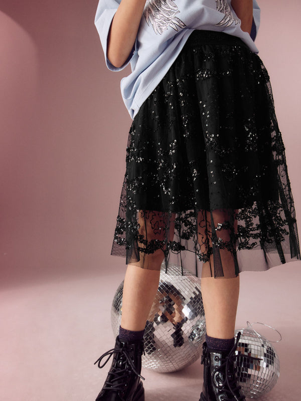 Black Lace Sequin Skirt (3-16yrs)