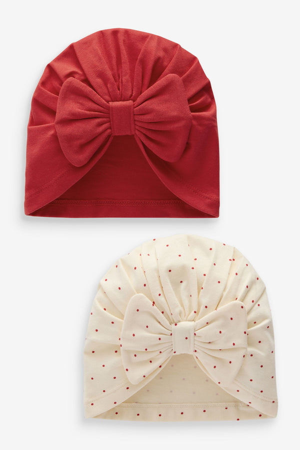 Red Baby Bow Turban Hats 2 Pack (0-18mths)