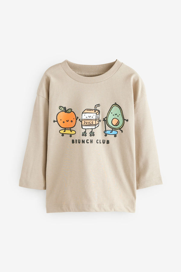 Neutral Brunch Club 100% Cotton Long Sleeve Character T-Shirt (3mths-7yrs)