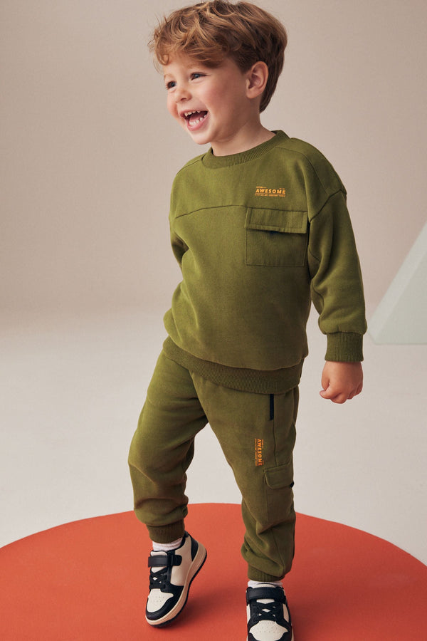 Khaki Green Utility Sweatshirt and Joggers Set (3mths-7yrs)