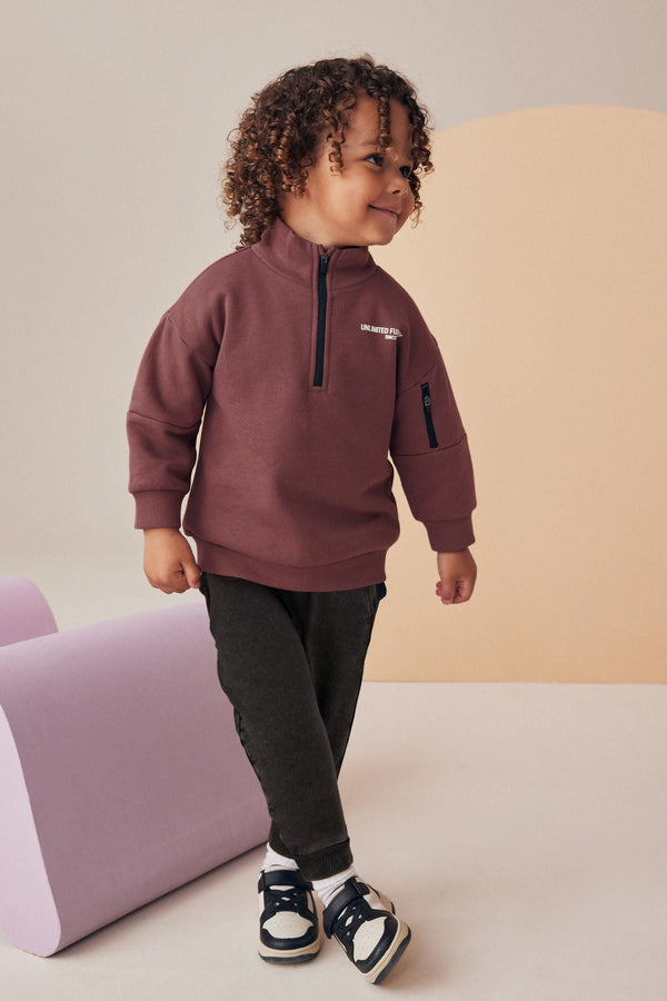 Burgundy Red Funnel Zip Neck Sweatshirt and Joggers Set (3mths-7yrs)