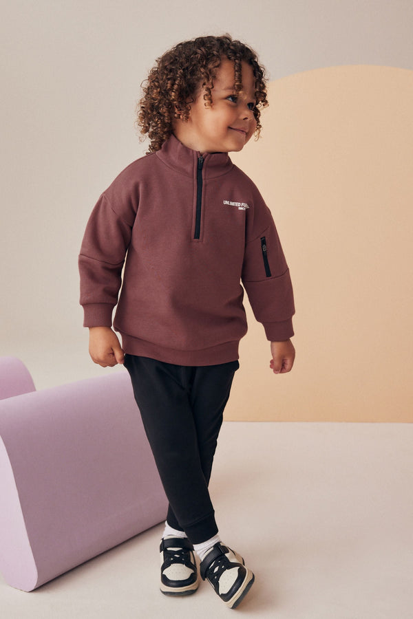 Burgundy Red Funnel Zip Neck Sweatshirt and Joggers Set (3mths-7yrs)