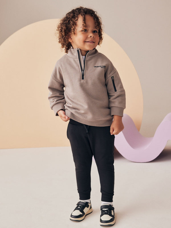 Mink Brown Funnel Zip Neck Sweatshirt and Joggers Set (3mths-7yrs)