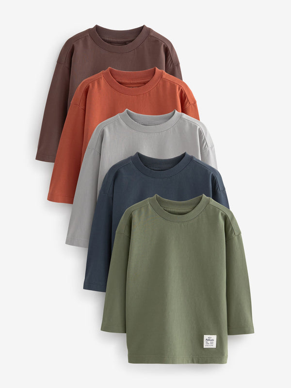 Rust Brown Plain Long Sleeve T-Shirts 5 Pack (3mths-7yrs)
