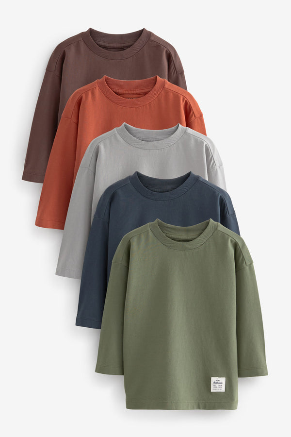 Rust Brown Plain Long Sleeve T-Shirts 5 Pack (3mths-7yrs)