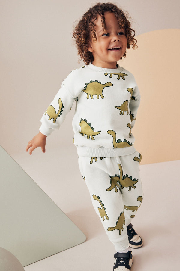 Mineral Blue Dinosaurs 100% Cotton All Over Print Character Sweatshirt and Joggers Set (3mths-7yrs)