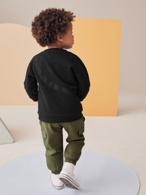 Black/Green Utility Bumbag Crew Neck 100% Cotton Sweatshirt and Joggers Set (3mths-7yrs)