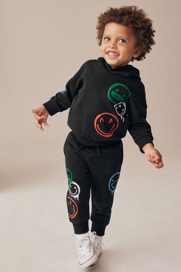 Black Graffitti All-Over Printed Hoodie and Joggers Set (3mths-7yrs)