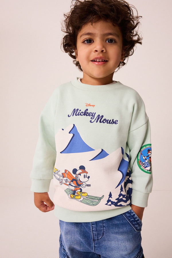 Blue Skiing Mickey Mouse Crew Neck 100% Cotton Sweatshirt (3mths-8yrs)