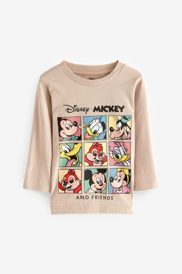 Neutral 100% Cotton Mickey Mouse Long Sleeve T-Shirt (3mths-8yrs)