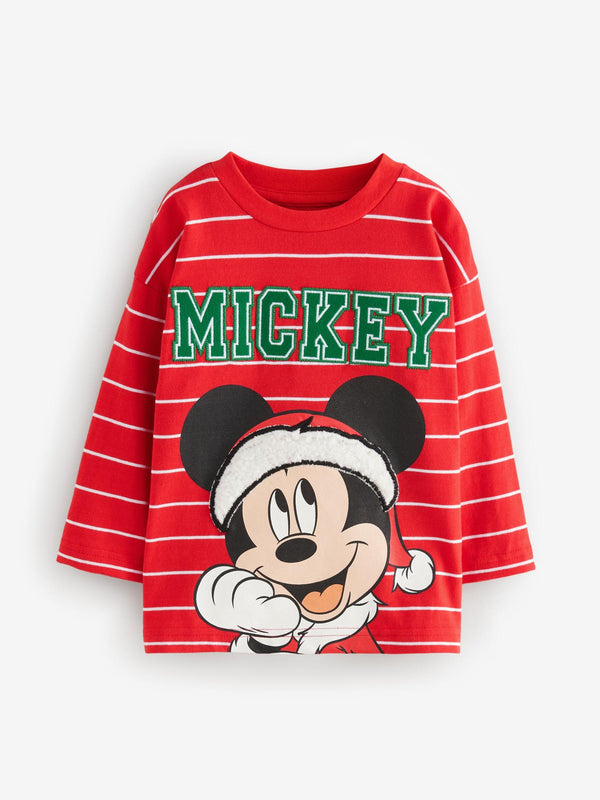 Red 100% Cotton Long Sleeve Mickey Mouse Christmas T-Shirt (6mths-8yrs)