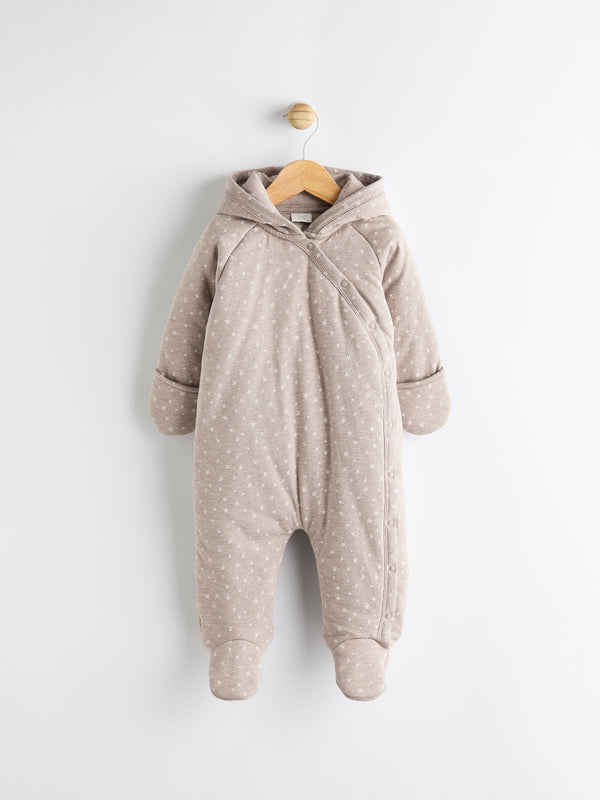 Chocolate Brown Star Jersey Wrap Baby Hooded Pramsuit
