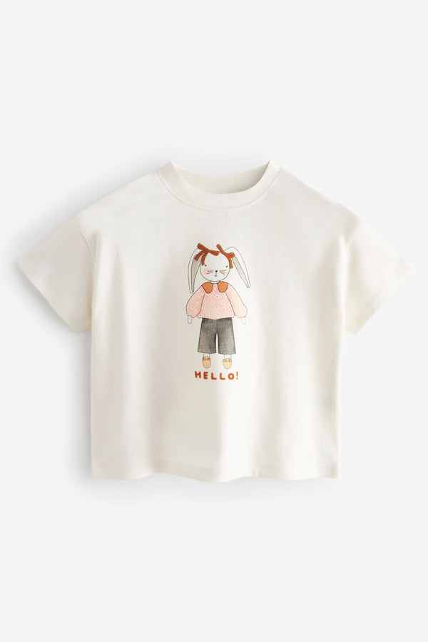 Cream Bunny Short Sleeve 100% Cotton T-Shirt (3mths-7yrs)