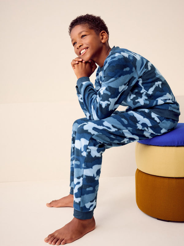 Navy Camouflage Single Soft Touch Fleece With Elastane (3-16yrs)