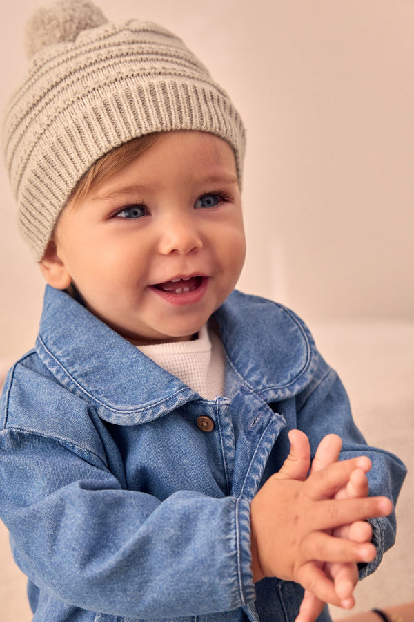 Neutral Baby Knitted Pom Hat