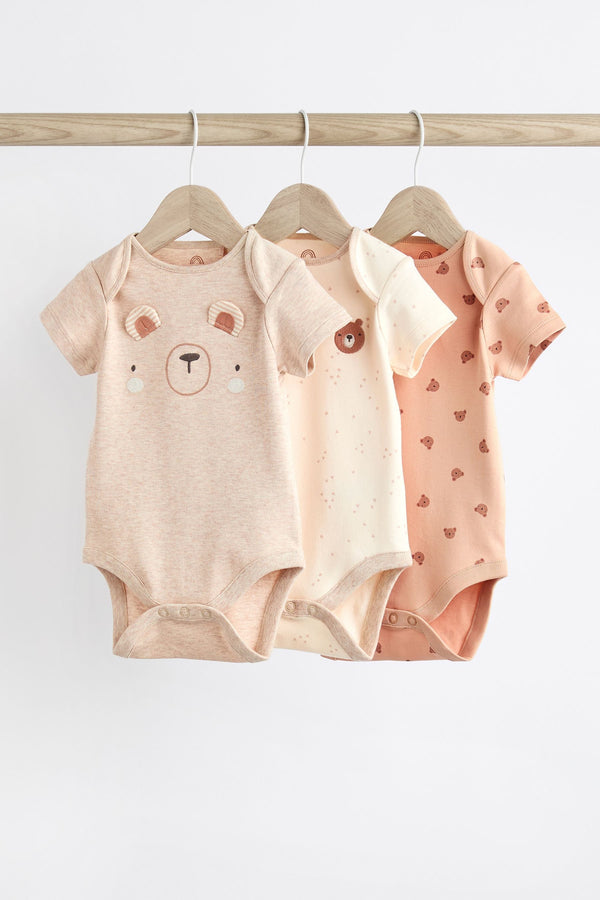 Neutral Bear Baby 100% Cotton Short Sleeve Bodysuits 3 Pack