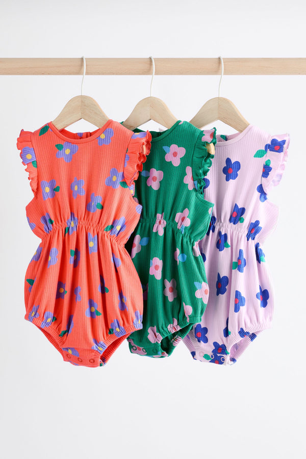 Multi Bright Floral Baby Bloomer 100% Cotton Romper 3 Pack