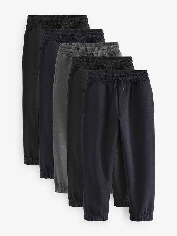 Black/Navy/Grey Regular Fit Basic Joggers 5 Pack (3-16yrs)