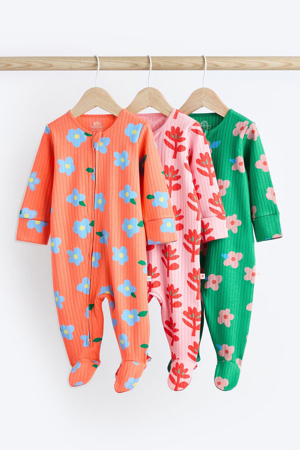 Orange Baby 2 Way Zip Sleepsuits 3 Pack (0mths-2yrs)