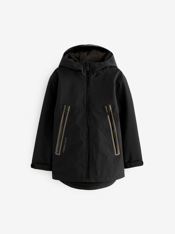 Black Waterproof Fleece Lined Hooded Jacket (3-17yrs)